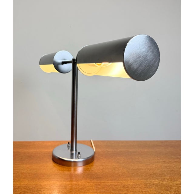 1960’s Mid Century Modern Greta Von Nessen Two-Arm Desk Lamp in Brushed Steel For Sale - Image 12 of 12