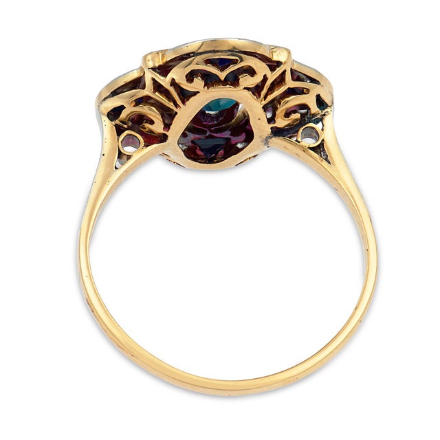 Edwardian Style Sapphire Diamond 18k Yellow Gold Ring, Size 6.5 For Sale In Los Angeles - Image 6 of 7