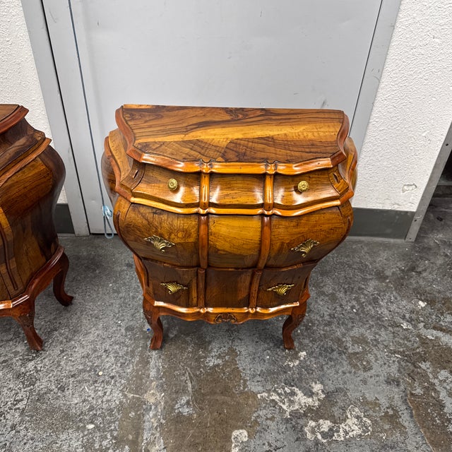 Mid 20th Century Rococo Italian Style Olive Wood Nightstands, Pair For Sale - Image 9 of 12