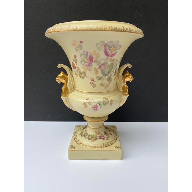 Vintage Victorian Style Floral and Gilt Griffin Handled Porcelain Urn For Sale - Image 13 of 13