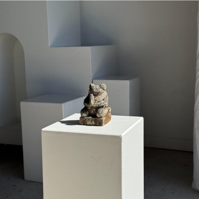 Boho Chic Small Balinese Limestone Frog Sculpture, 1980s For Sale - Image 3 of 10