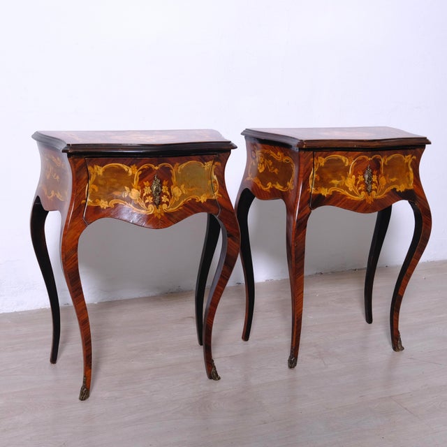 Wood Louis XV Style Bedside Tables, 1950s, Set of 2 For Sale - Image 7 of 18