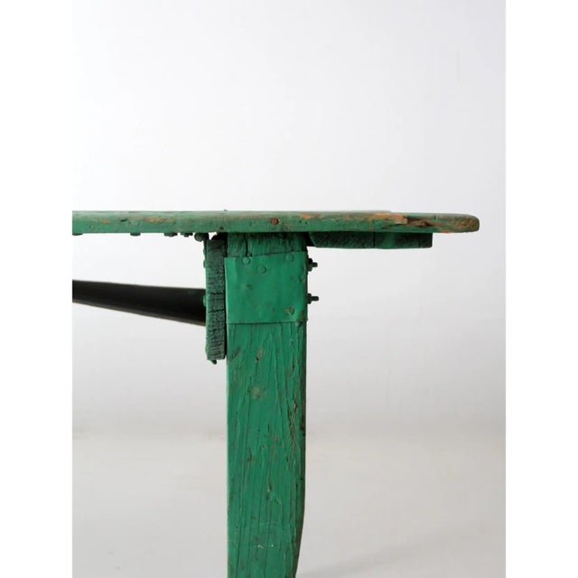 Antique Green Wooden Folding Table 8 Ft For Sale - Image 9 of 12