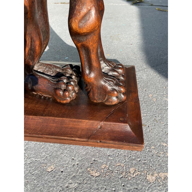 Brown 19th Century Rare Monumental Pair of Hand-Carved Griffin Pedestal Stands in Dark Wood For Sale - Image 8 of 12