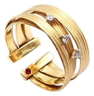 Roberto Coin Yellow Gold Diamond Silk Weave Ring, Size 7