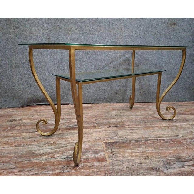 1970s Coffee Table in Brass and Engraved Glass in the style of Mjansen, 1970s For Sale - Image 5 of 6