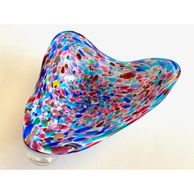 Glass Vintage Mid Century Modernist Italy Multicolor Confetti Murano Art Glass Large Biomorphic Triangular Bowl For Sale - Image 7 of 13