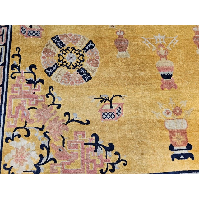 Antique Art Deco Chinese Rug, Hand-Knotted Wool, Pastel Yellow & Blue, 10x15 For Sale - Image 15 of 18
