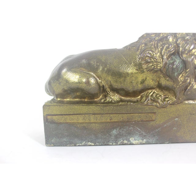Brass Vintage Antonio Canova Sleeping Lion Sculpture Bookend Cast Brass For Sale - Image 8 of 10