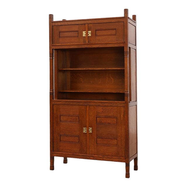 Antique Dutch Jugendstil Oak Cabinet with Open Shelf Section, 1890s For Sale