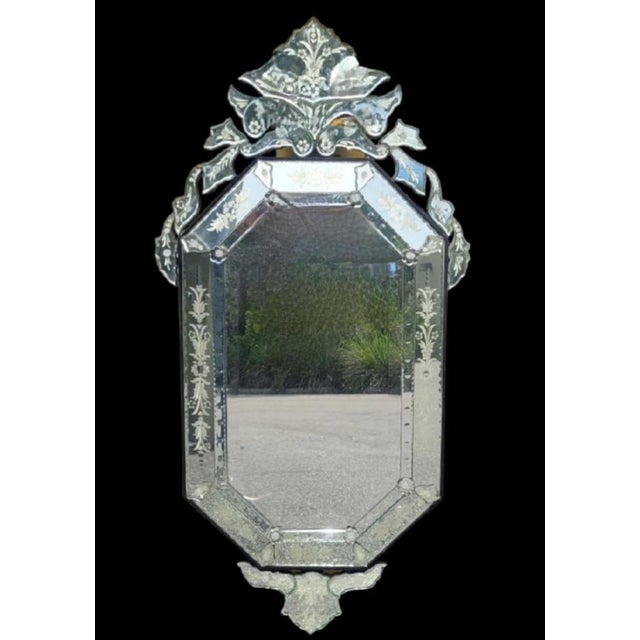 Silver Venetian Hollywood Regency Etched Cut Glass Pagoda Style Narrow Wall Mirror For Sale - Image 8 of 10