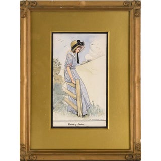 1920s Illustration Gouache Painting of a Country Girl by M. Solomon, Framed For Sale