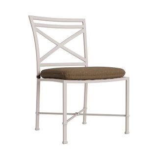 Brown Jordan Venetian Side Chair, Dove frame with Fusion Moccasian fabric For Sale