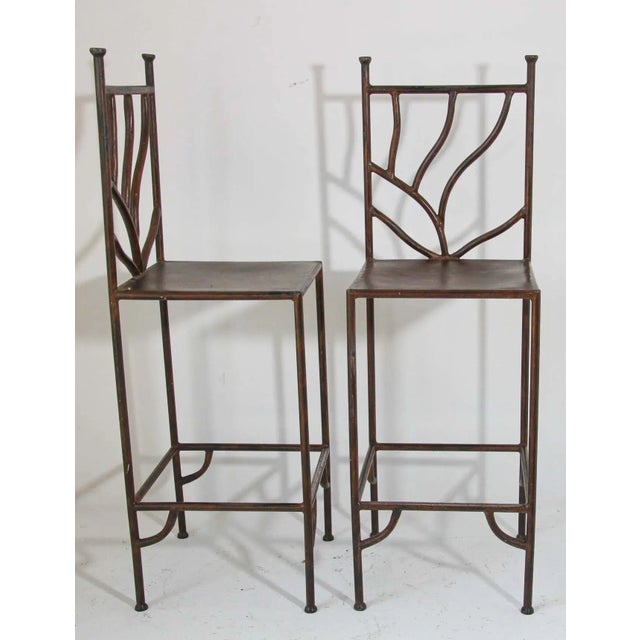 Metal Set of 2 Spanish Revival Hand-Forged Wrought-Iron Barstools, Mexico, Circa 1990 For Sale - Image 7 of 14