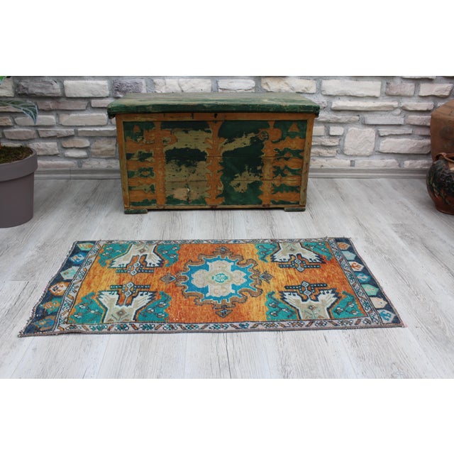 Burnt Orange Vintage Turkish Anatolian Rug - 20"x39.5" For Sale - Image 8 of 10