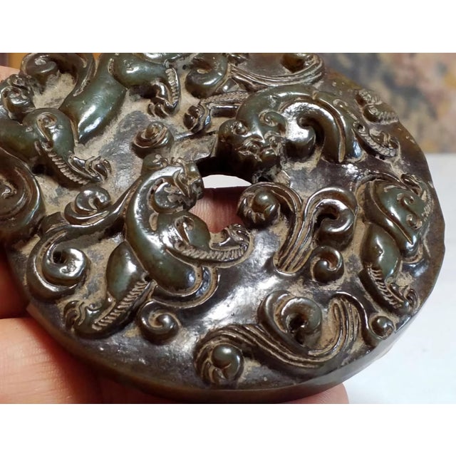 Antique Chinese Jade "Bi" Disk - Ritual Scroll For Sale - Image 9 of 12