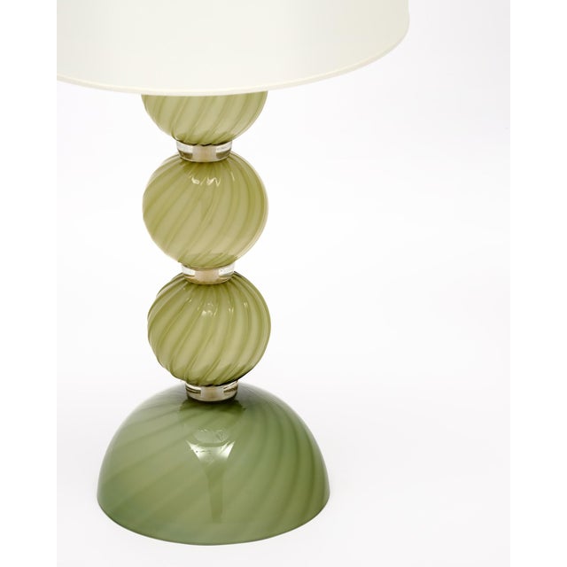 Venetian Glass, Classic Globe Lamps, Soft Green, Murano - a Pair For Sale - Image 4 of 9