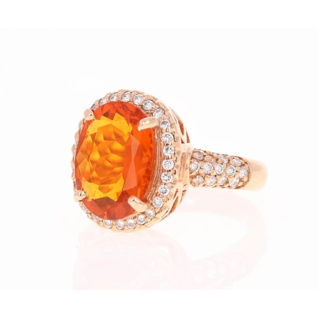 Contemporary 4.03 Carat Fire Opal Diamond 14 Karat Rose Gold Ring, Size 7 For Sale - Image 3 of 6