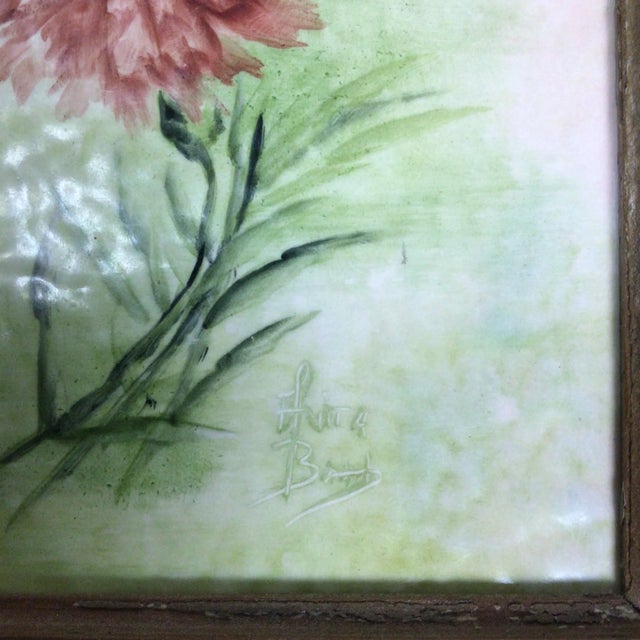 1940s 1940s Porcelain Tile Hand Painted Carnations For Sale - Image 5 of 12