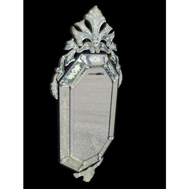 Venetian Hollywood Regency Etched Cut Glass Pagoda Style Narrow Wall Mirror For Sale - Image 10 of 10
