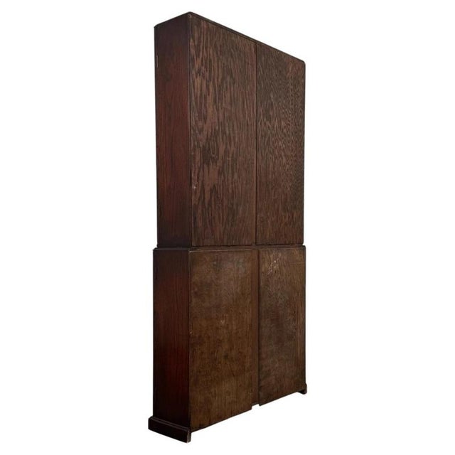 Brown Early 20th Century Antique English Glazed Oak Display Cabinet For Sale - Image 8 of 10