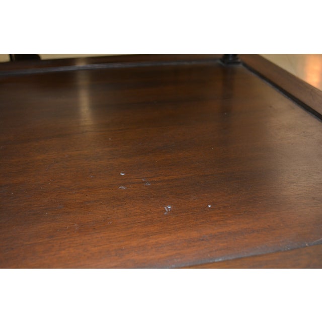 1960s Barbara Baker Style 3 Tier Square Wood & Glass Top Table W/ Columns & on Castors For Sale - Image 13 of 18