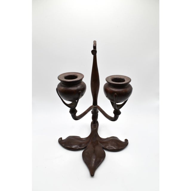 1910s Pair of Tiffany Studios Art Nouveau Bronze Candlesticks For Sale In Wichita - Image 6 of 10