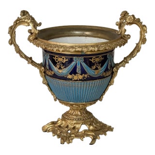 19th Century French Porcelain Vase in the Sèvres Style With Gilt Bronze Mounts For Sale