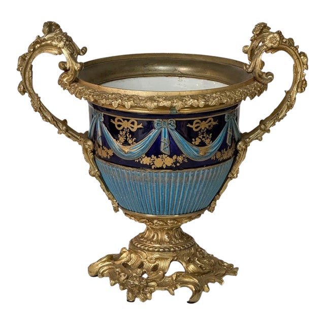 19th Century French Porcelain Vase in the Sèvres Style With Gilt Bronze Mounts For Sale