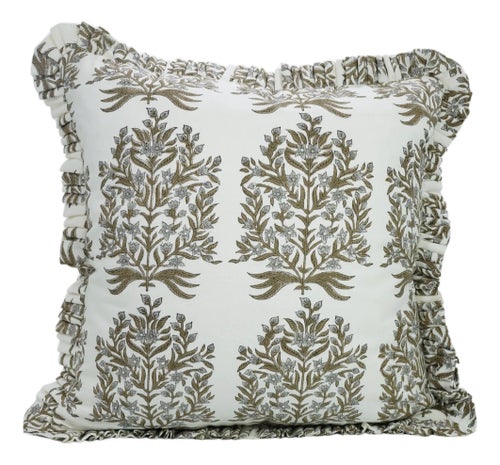 Fabdivine Elegant Block Printed Frill Cushion Cover 14x20 Inch