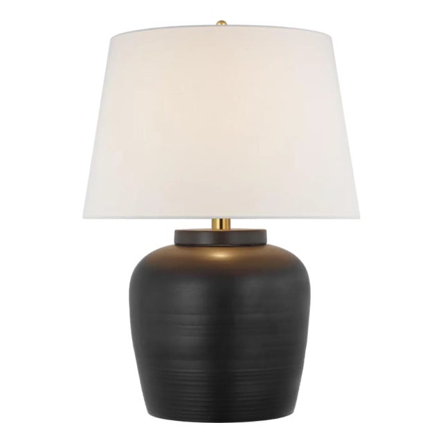 Marie Flanigan by Visual Comfort Signature Nora Medium Table Lamp in Matte Black with Linen Shade For Sale