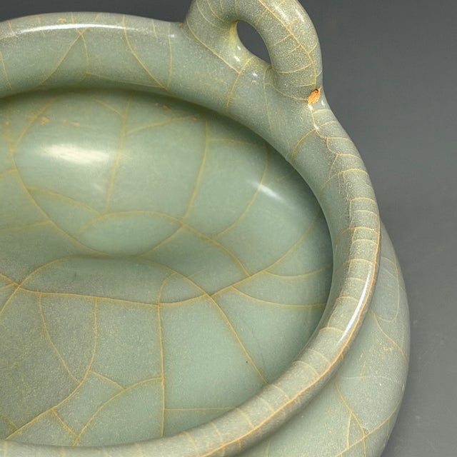 Antique Chinese Official‑Style Celadon Tripod Censer With Loop Handles For Sale - Image 4 of 7