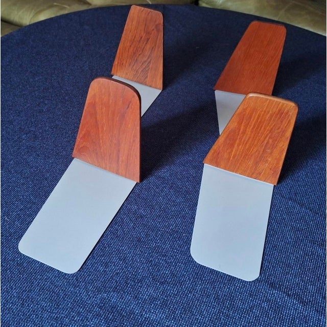 Mid-Century Modern Teak and Metal Bookends, 1960s, Set of 4 For Sale - Image 3 of 11