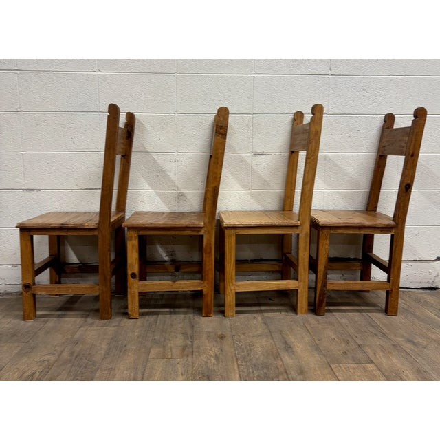 Vintage Mexican Primitive Rustic Style Pine Dining Chairs - Set of 4 For Sale - Image 11 of 12