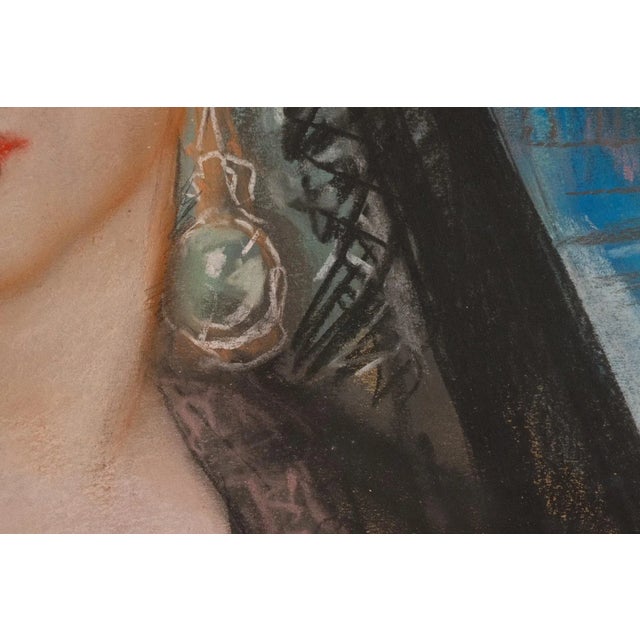 Pastel Portrait of a Woman in a Black Lace Mantilla, Signed R. Casas, Reframed With Museum Glass For Sale - Image 10 of 14