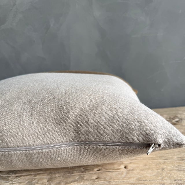 Mid-Century Modern Railroad Stripe Belgian Linen Pillow With Zipper For Sale - Image 3 of 5