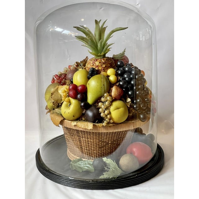 LARGE Antique Victorian Mantel Clock Glass Dome WAX FLOWER BASKET Rare Folk Art For Sale - Image 12 of 18