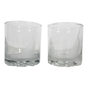 Pair of Sailboat Whiskey Glasses, Low Ball Rocks, Cocktail Glass, Sailing Nautical Gift, Kc87 Sloop True North