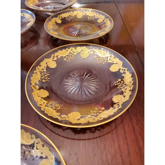Antique Baccarat Style Plates With Raised Gold Accents- Set