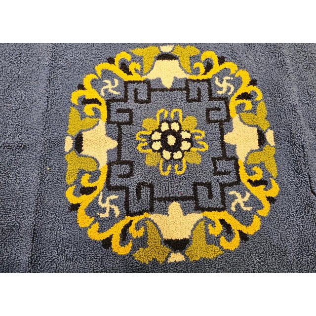 Blue Vintage American Hand Hooked Rug, Wool & Cotton, Floral Pattern, Folk Art, 4x7 For Sale - Image 8 of 11
