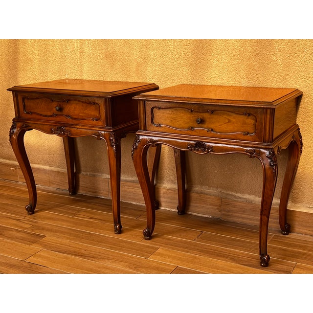 French 20th Century Pair of French Nightstands With One-Drawer and Cabriole Legs For Sale - Image 3 of 11