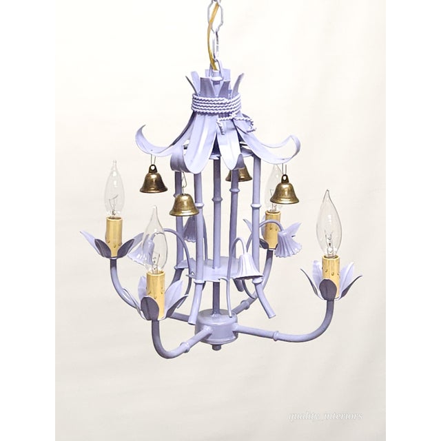 Darlingest Petite Vintage Italian Tole Faux Bamboo Pagoda Lavender Chandelier ~ Rewired ~ Restored ~ Rejuvenated ~ Ready to Hang ~ For Sale - Image 9 of 12
