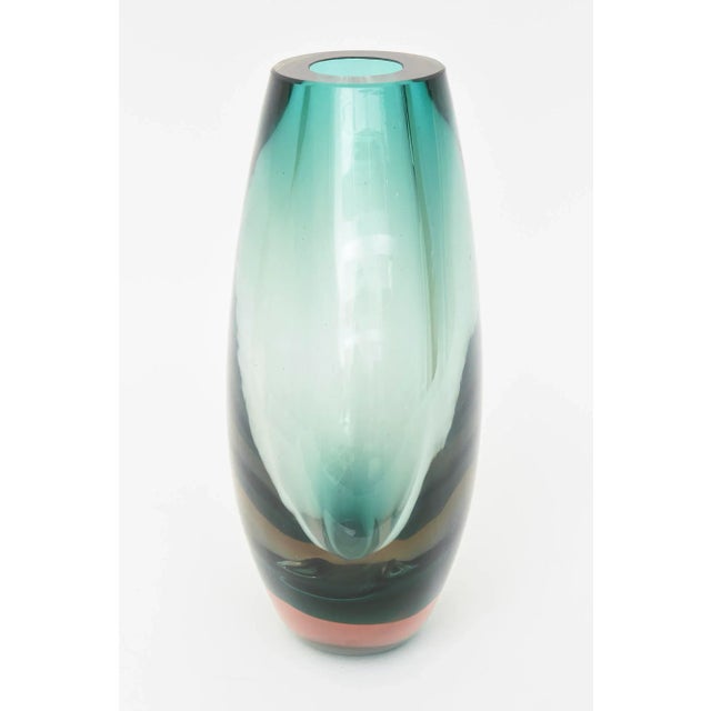 Modern Vintage Murano Antonio Da Ros for Cenedese Sommerso Sea Green and Peach Vase, 60's For Sale - Image 3 of 12