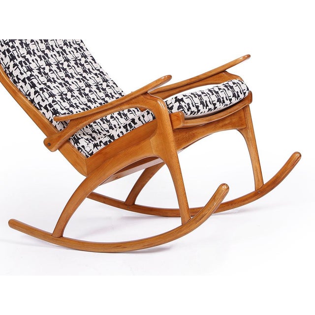 Rocking Chair from Uluv with Upholstery from Élitis, 1950s For Sale - Image 6 of 9