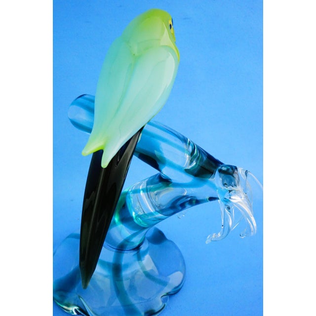 20th Century Sculpture of Parrot on Branch in Opaline Murano Glass attributed to Seguso Glassworks, Set of 2 For Sale - Image 16 of 18