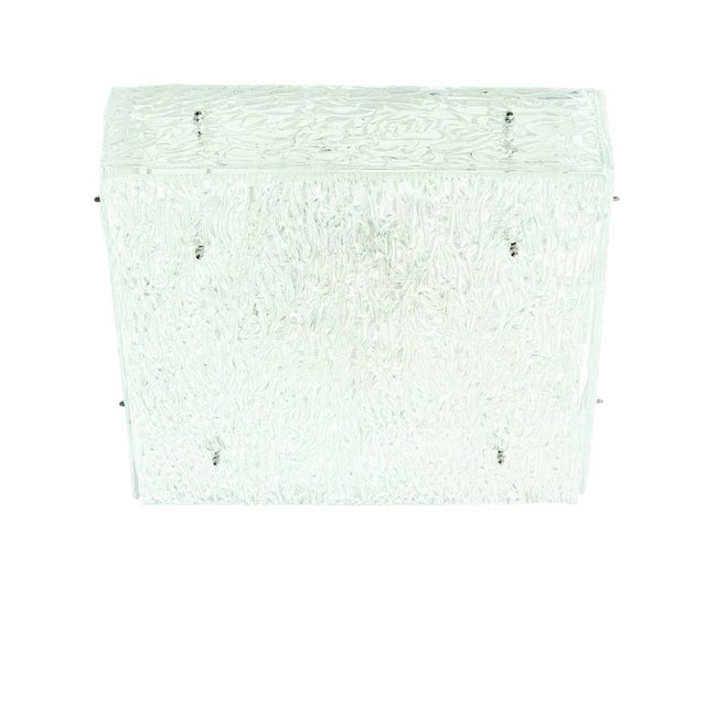 Stunning mid-century modern glass flush mount/ceiling light by kalmar (austria, 1960s). Consists of 5 thick, textured...