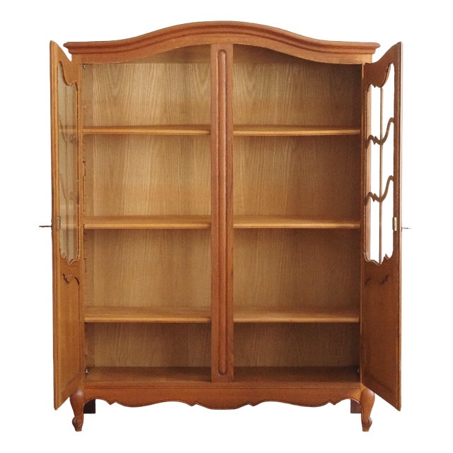 French Style Oak Display Cabinet with Glass Front For Sale