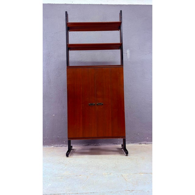 Mid-Century Modern Modular Wall Unit in Veneer and Black Metal Cabinet, Europe, 1960s For Sale - Image 4 of 18