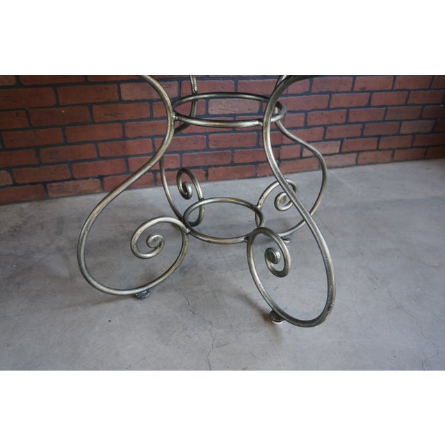 Ethan Allen Ethan Allen Inlayed Top Iron Base Round End Table For Sale - Image 4 of 5