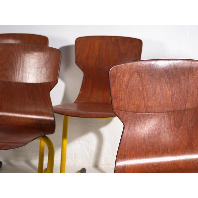 Retro yellow dining chairs (c.1950) Approximate age: 100 years Material: Iron, plywood Our retro chairs are unique pieces...